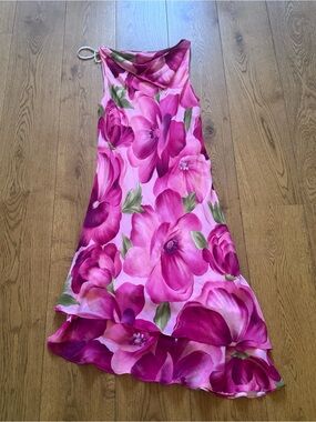 VTG Y2K Donna Ricco  Slip Dress Black pink Floral large